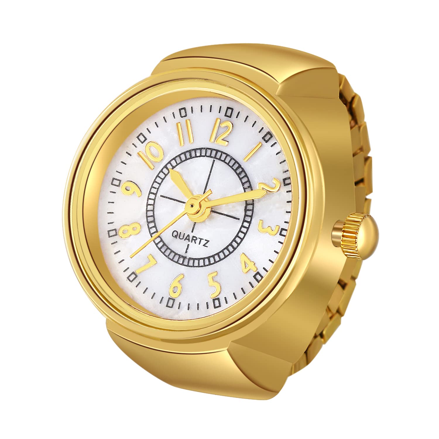 JewelryWe Men Women Finger Watch Stretchy Band Elastic Round Simple Dial Quartz Ring Watches for Christmas, scale gold, Quartz Movement (B09NGHF93B) Amazon Price History, Amazon Price Tracker