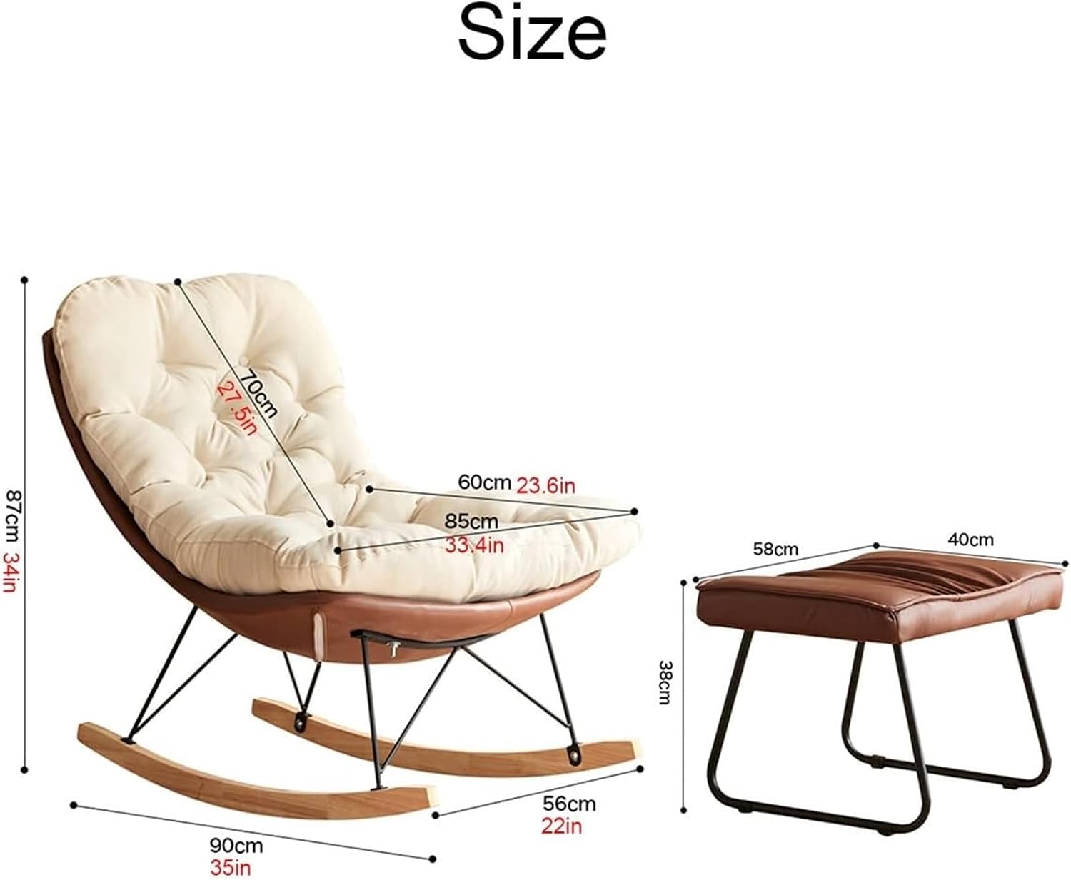 upholstered Rocking Chair,Comfy Rocking Chair Modern Living Room Chair Balcomy Nursery Rocking Chair with Ottoman Leisure Rocker Glider Chair Upholstered Sofa Chair Armless Accent Chair (Col