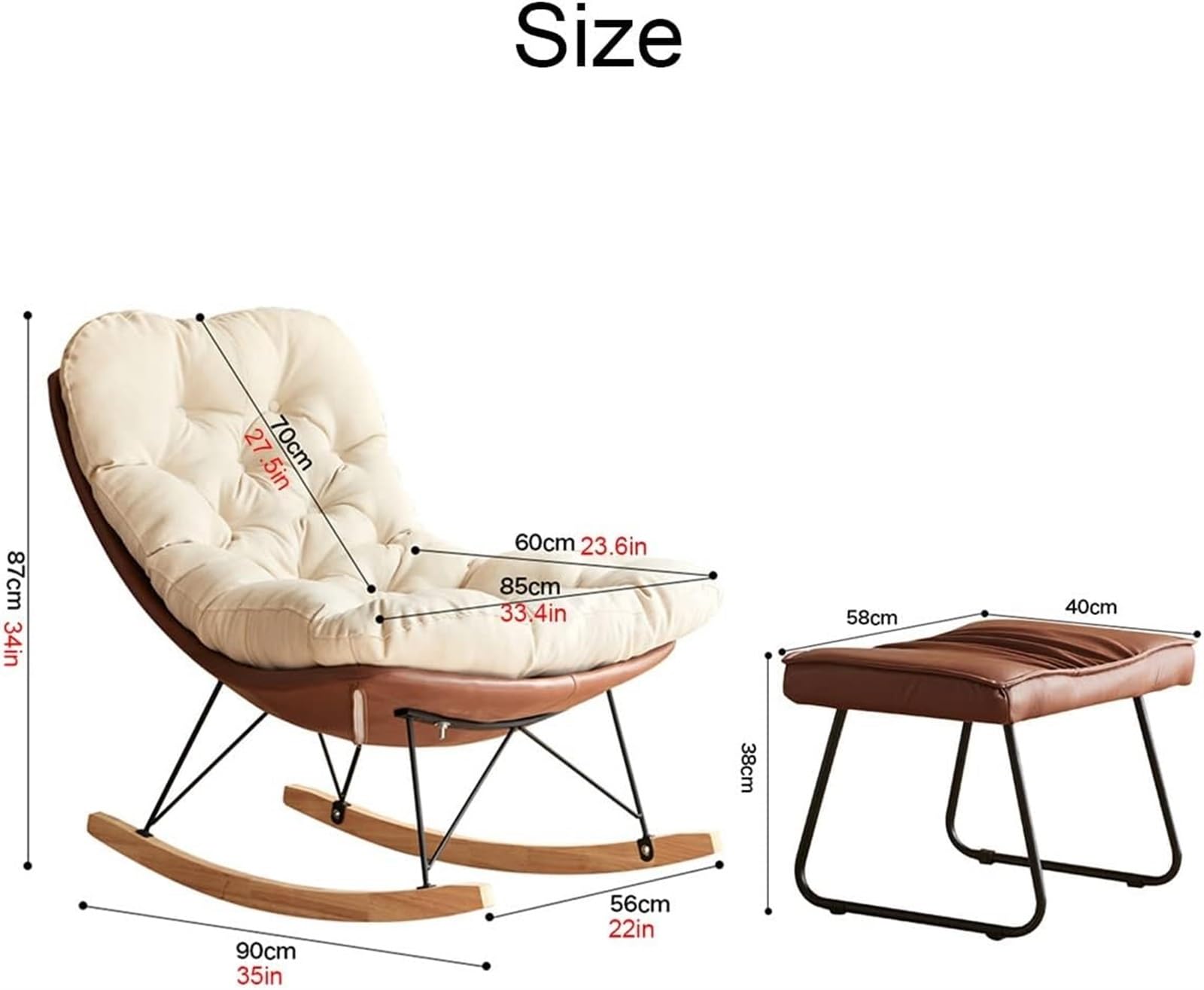 Gepolsterter Schaukelstuhl, bequemer Schaukelstuhl, moderner Wohnzimmerstuhl, Balcomy-Kinderzimmer-Schaukelstuhl mit Ottomane, Freizeit-Rocker-Segelflugzeug-Stuhl, gepolsterter Sofa-Stuhl, a
