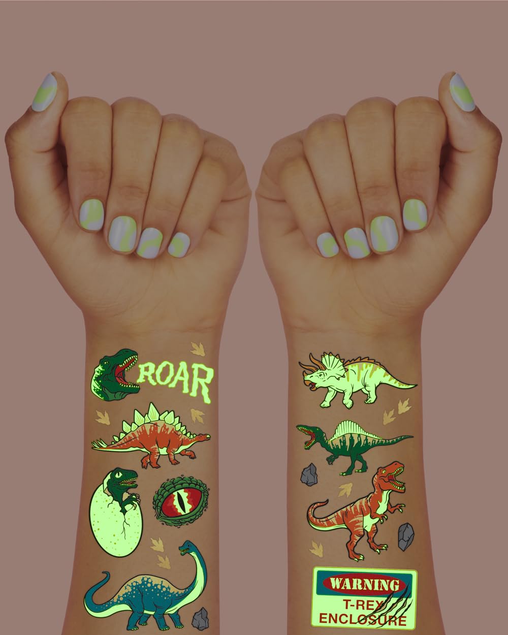 xo, Fetti Dinosaur Temporary Tattoos - 44 Glow In The Dark Pcs | Birthday Party Supplies, Dinosaur Party Favors, T-rex Decorations