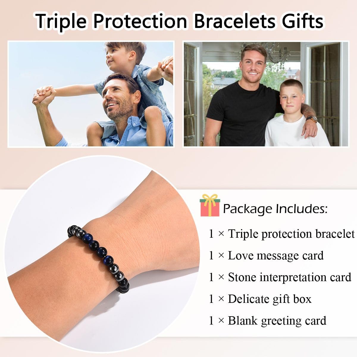 Leyung Triple Protection Bracelet Gifts for Son Brother Grandson Nephew, Birthday Graduation Christmas Easter Valentines Day Back to School Gifts for Teen Boys Men