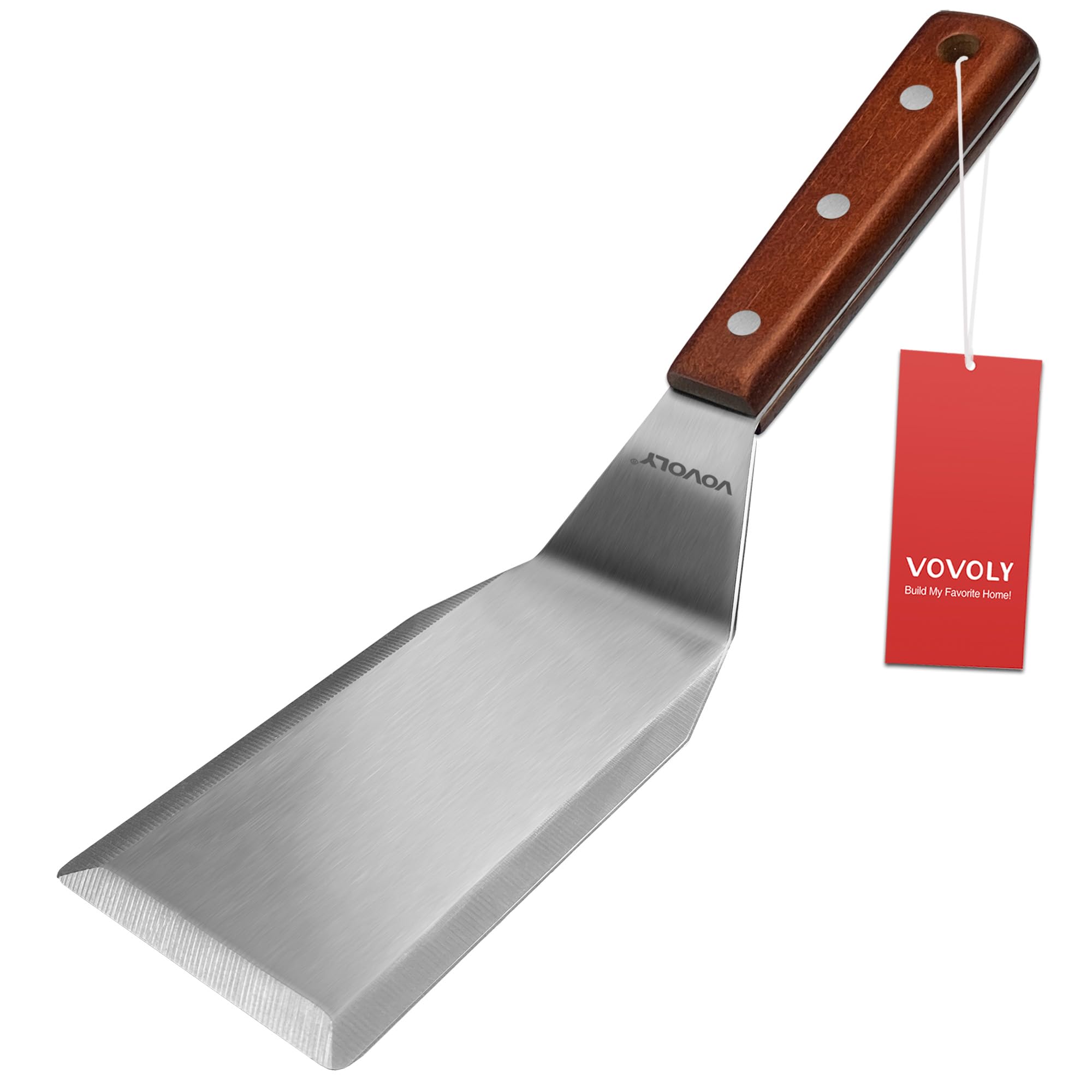 Professioneller Metallspatel für Gusseisen-Bratpfannen und flache Grills, Holzgriff, 1,8 mm dicke Edelstahlklinge, Smash-Burgerspatel, Pfannenwender für Flipper, Kochen, Grillen, 11,9 x 6,9 cm