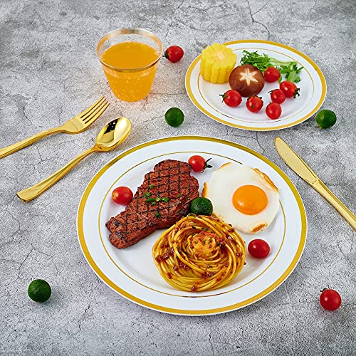 800 Piece Gold Dinnerware Set–200 Gold Plastic Plates–Set Of 300 Gold Plastic Silverware–100 Gold Plastic Cups–200 Gold Napkins For Party Or Wedding(100 Guests) #TOP3
