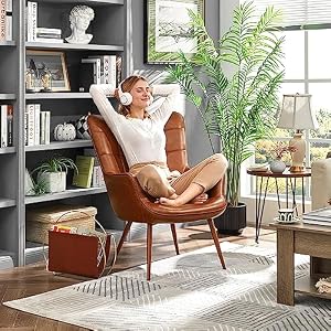 Yaheetech Leather Accent Chairs Living Room Chairs Leather Large Armchairs Accent Chairs with Metal Legs for Living Bedroom Office Statement Camel