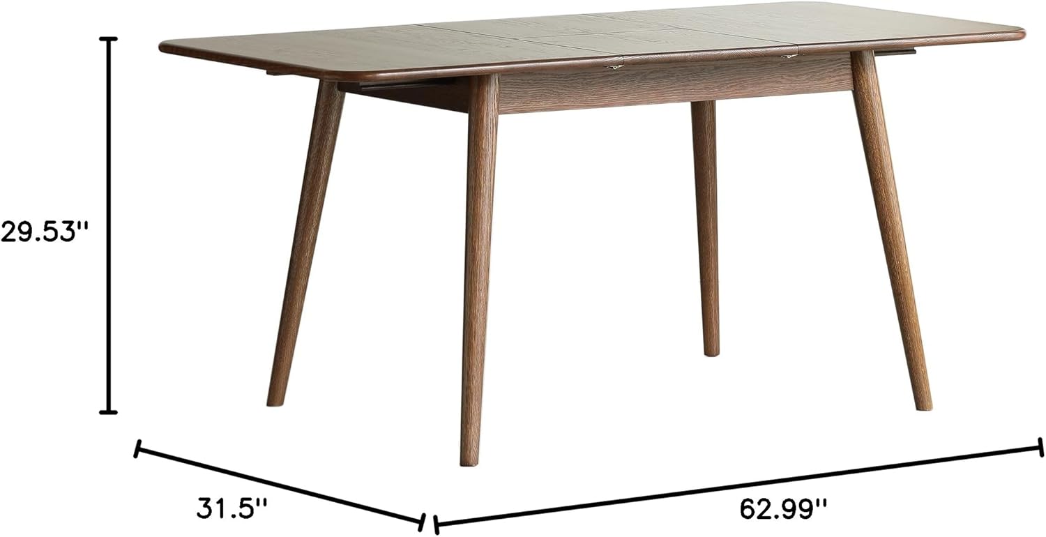 Diagram showing the dimensions of the dining table: 62.99 inches length, 31.5 inches width, 29.53 inches height.