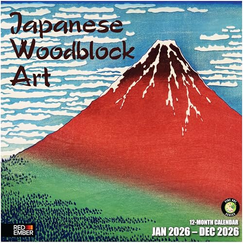 RED EMBER Japanese Woodblock Art 2026 Wall Calendar 12 Month | 12 x 24 Open | Thick & Sturdy Paper | Giftable | Art Calendar 2026