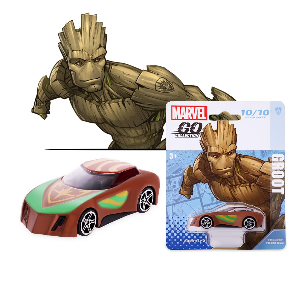 Marvel Groot #10 Diecast Rapid Racer Toy Car| 1:64 Diecast Toy Car Go Collection | Ages 3 & Up,Multicolor