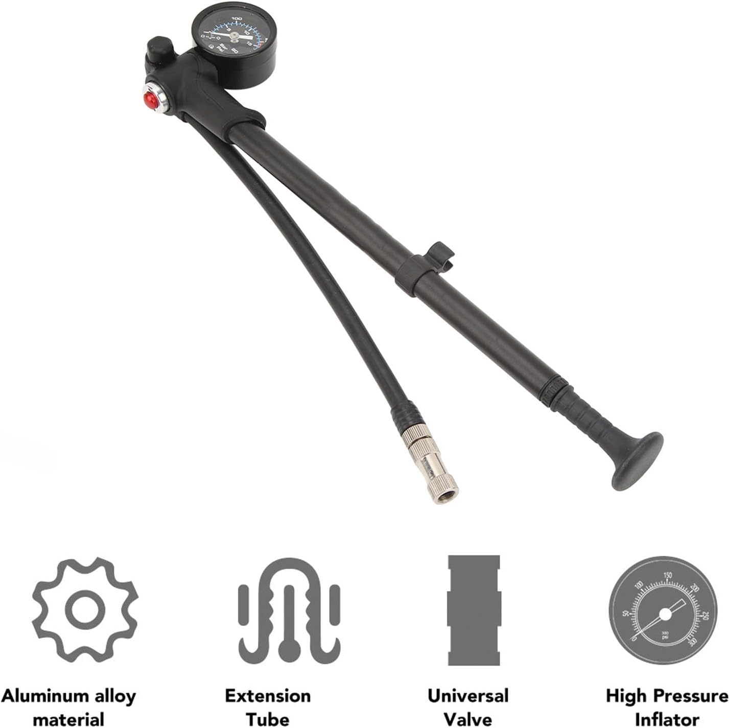 Bike Pump Portable Aluminum Alloy with Air Pressure Gauge, Universal Valve, Lightweight 257g - Durable Construction, Easy Inflation and Deflation for Front Forks and Rear Shock