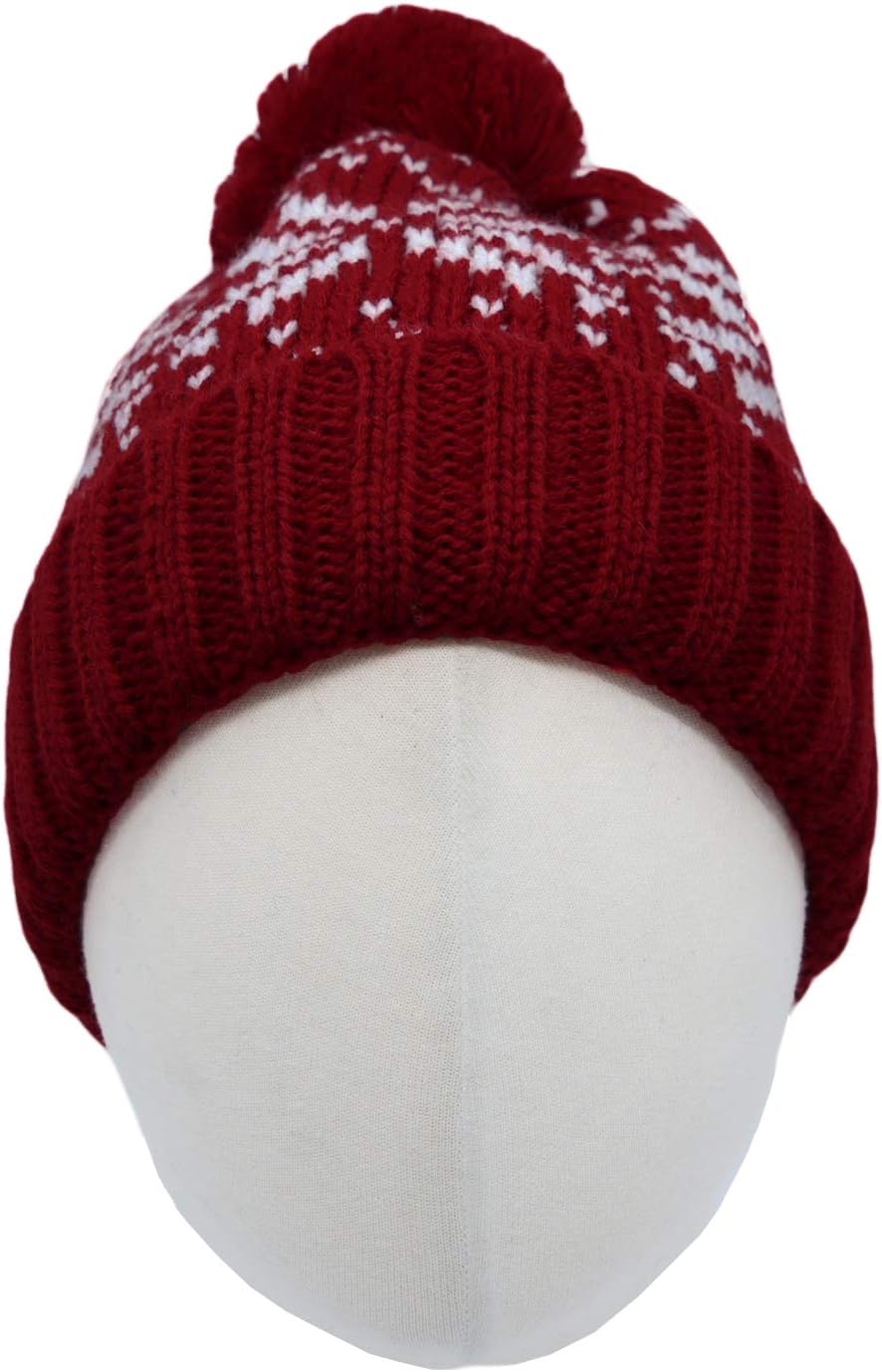 WITHMOONS Knit Fairs Isle Nordic Bobble Pom Beanie Hat CR5128