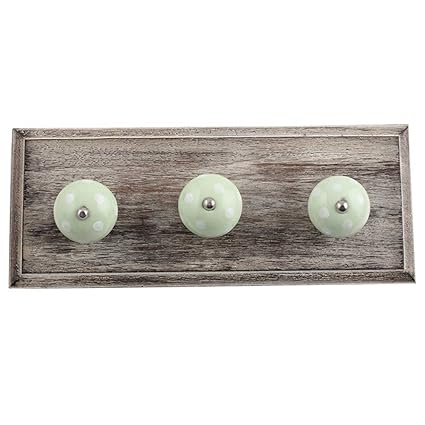 Indian-Shelf Multiple Hangers for Clothes- Cup Hooks for Hanging- Wall Mount Key Holder- Wood Wall Hangings- Green Wall Hangers- Dot Wall Hooks- Cloth Hanger- Door Hanger- Robe Hooks- 6 Pack [4 Inch]