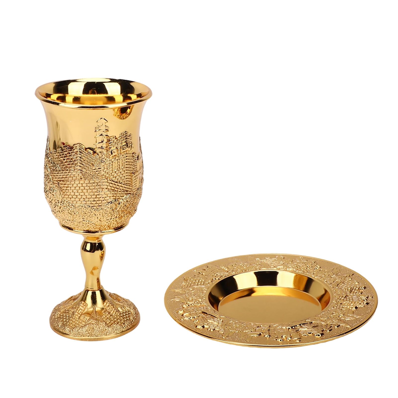 Tasse de Kiddouch dorée avec assiette pour les repas de fête en famille