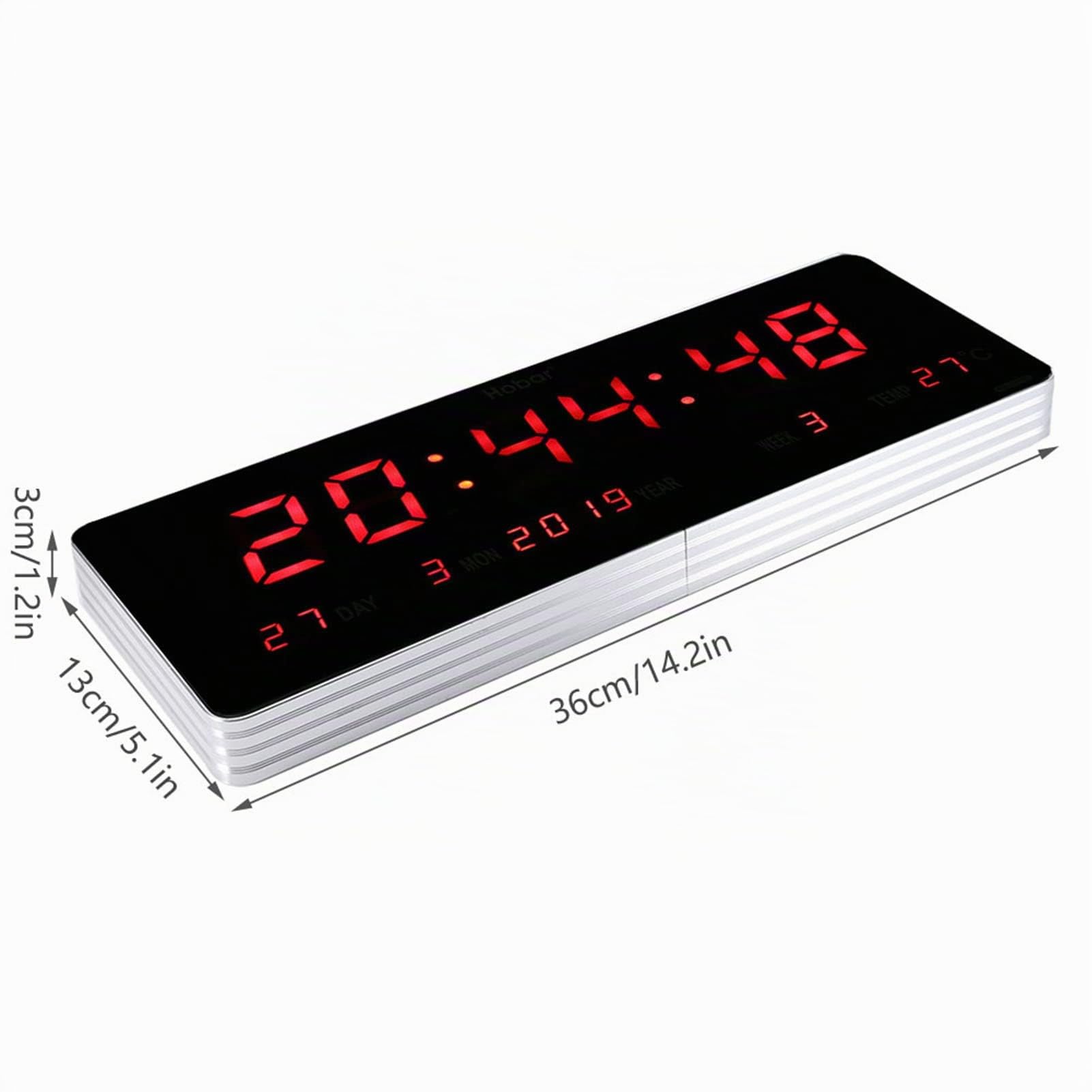 Orologio Digitale a LED, Struttura in Lega di Alluminio Alimentato a Rete Calendario Orologio Temperatura Orologi a Parete Orologio da Tavolo con cifre a cifre Rosse per Ufficio(Calendario)…