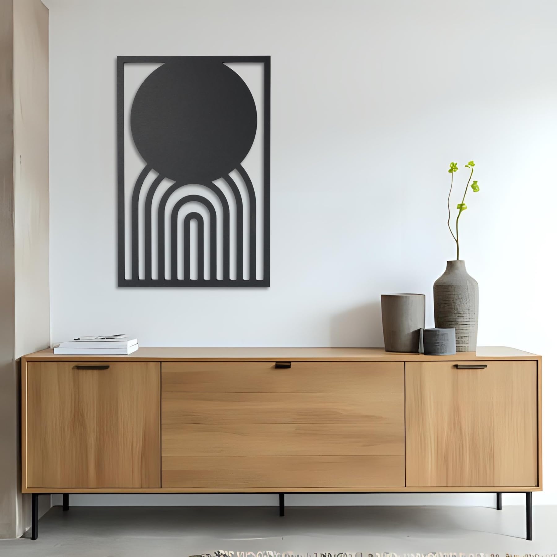 ebenkunst | Wanddeko Wohnzimmer - Moderne, stilvolle schwarze CNC Gefräste Wanddekoration Aus HDF Holz, 1 cm dick, Größe M 85 x 56 cm - Bilder Wohnzimmer, Made in Germany
