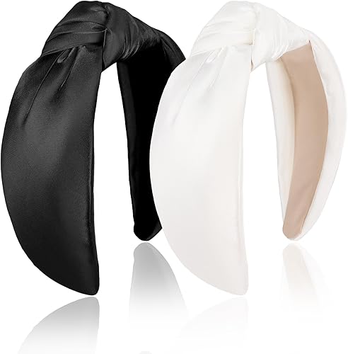 GAFATORY 2Pcs Headbands for Women Girls Fashion Knotted Headband Wide Satin Hair