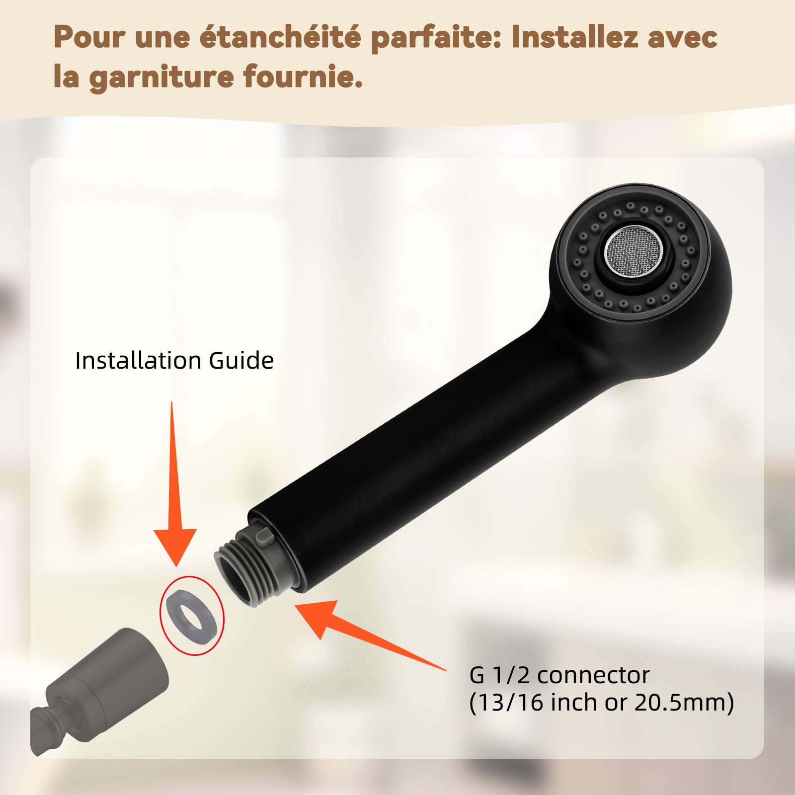 Hibbent Robinet Cuisine Douchette 2 Jets (Jet et Douche) Douche Remplacement Douchette pour Mitigeur Cuisine,Remplacement Pour Robinet de Lavabo ou Pomme de Douche Universelle, Noir Mat