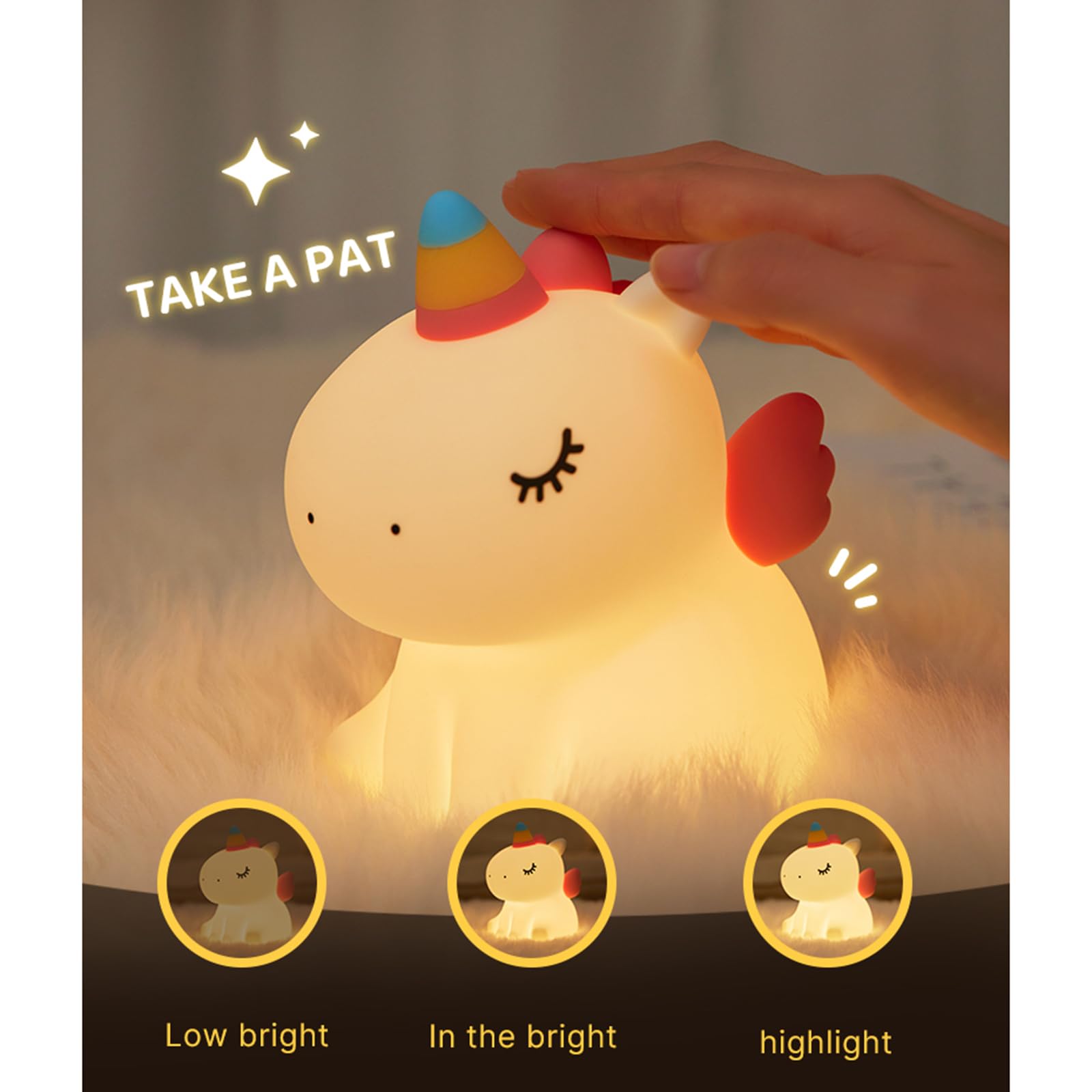 AGEK Unicorn Night Light for Kids Cute Silicone Nursery Night Light Dimmable LED Squishy Unicorn Lamp Rechargeable Bedside Touch Lamp for Girls Women Breastfeeding Gifts Bedroom Decor - Image 4
