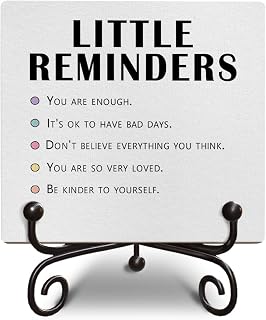 Inspirational Motivational Gifts Little Reminders You Are Enough Desk Decor Sign, Wooden Sign with Metal Stand for Office Desk Table Shelf, 5x5 Inches -C15