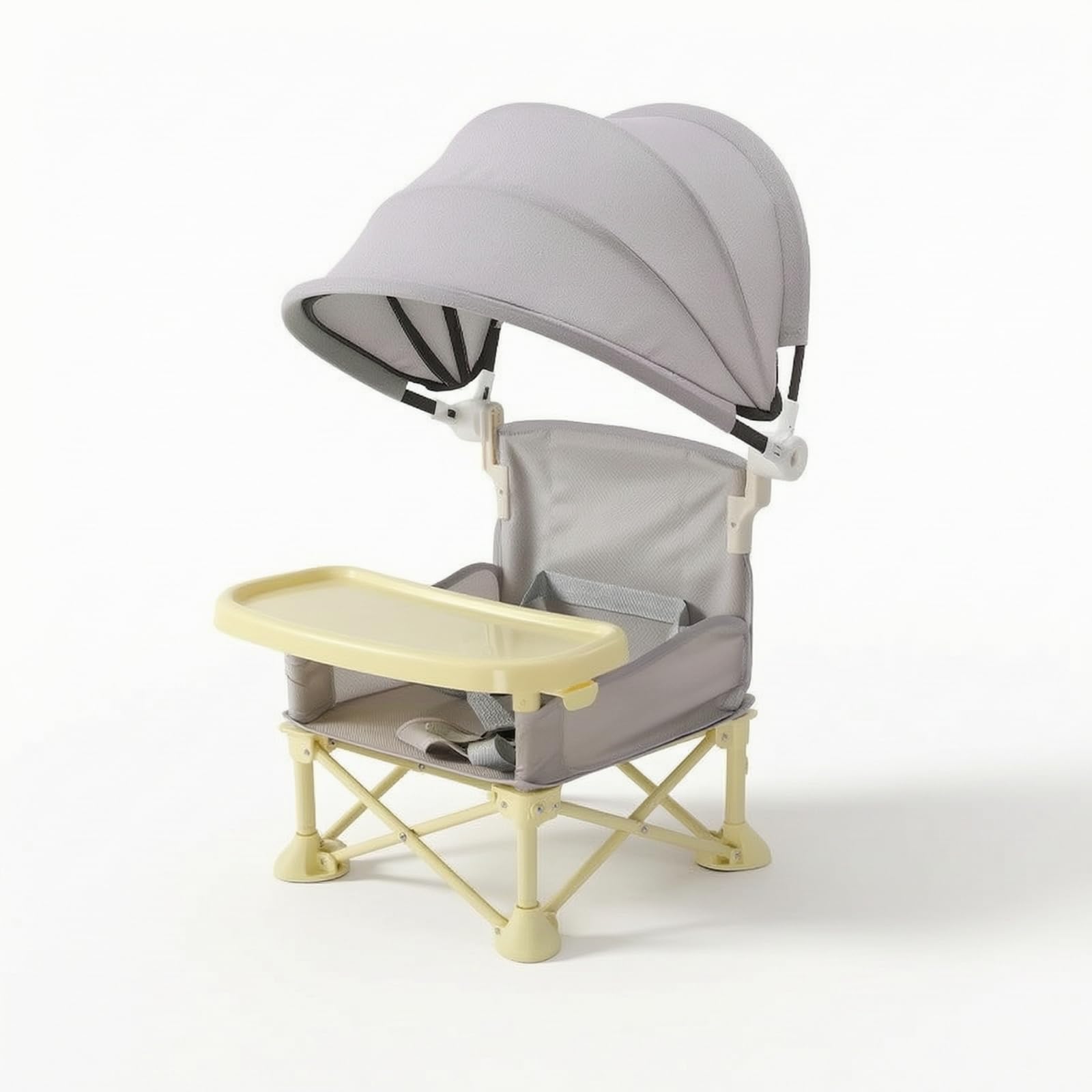 Chaise Haute Pliante Pliable Chaise Haute avec Plateau Amovible Ajustable Siège Table avec Plateau pour Bébés, Repas, Array, Gris Avancé, Support En Acier À Haute Teneur En Carbone + Auvent