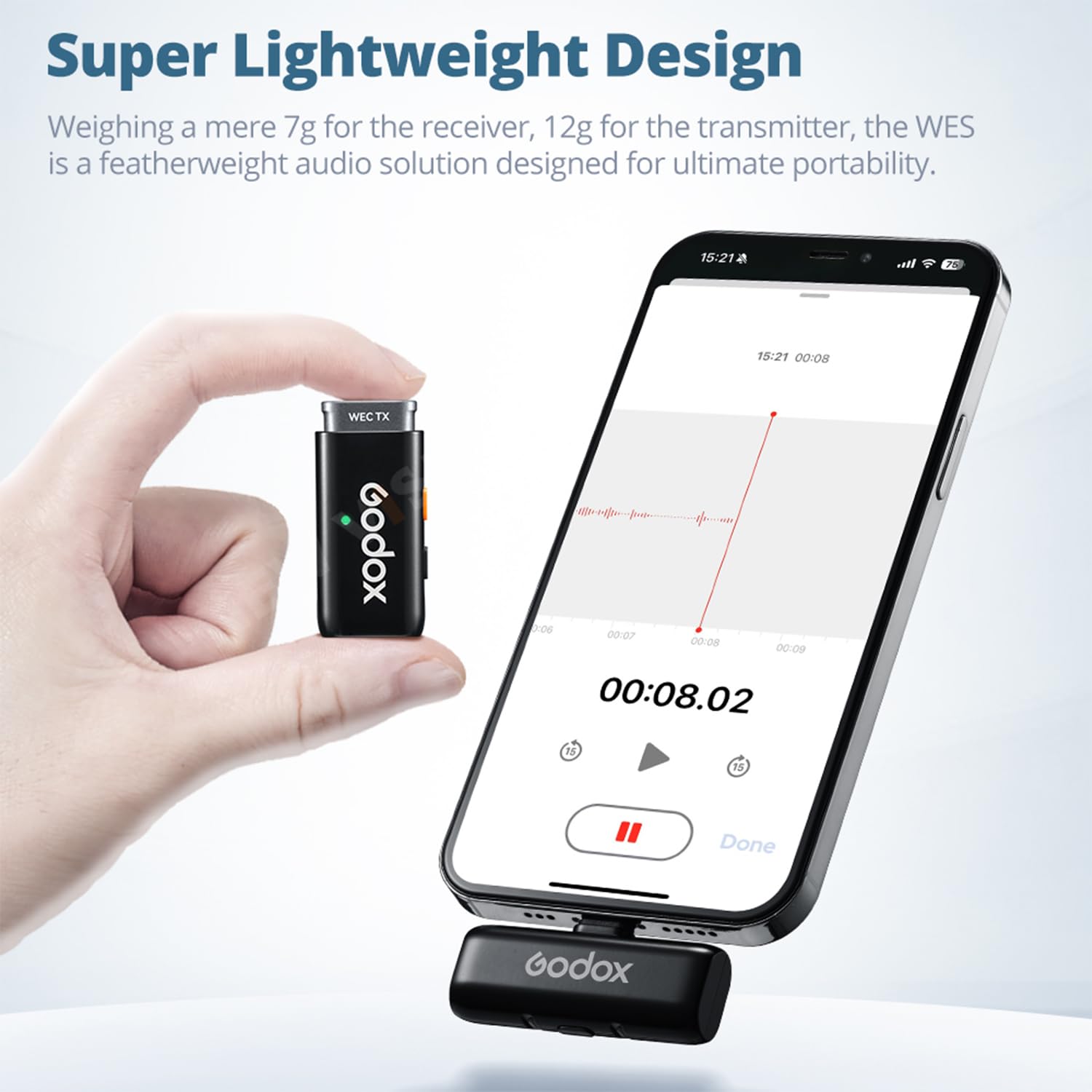 GODOX WES1 KIT2 – Drahtloses Lavalier-Mikrofon für iPhone, MFi-Zertifiziert, ENC-Rauschunterdrückung, professionelle Aufnahme mit 48 kHz/16 Bit, Reichweite 200 m, für YouTube/Interviews (WES1 KIT2)