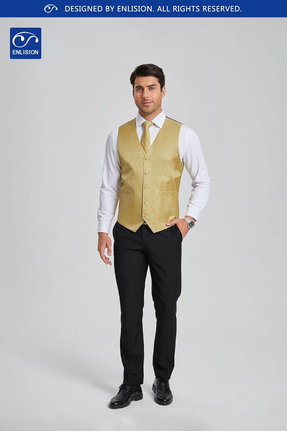 Enlision Suit Vest for Men Formal Paisley Mens Vests Dress Tie and Pocket Square Cufflinks Set Waistcoat Wedding Business - Image 4