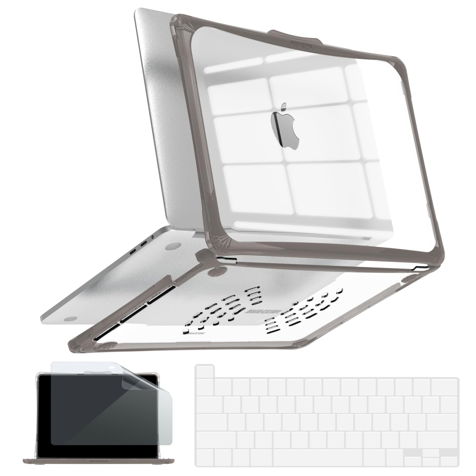 IBENZER Heavy Duty Case for 2024 2023 2022 M2 M1 MacBook Pro 13 inch A2338 A2289 A2251 A2159 A1989 with Screen Film&Keyboard Cover, Hexpact Case for 2024-2016 Mac Pro 13, Gray, HPE-T13GY+2