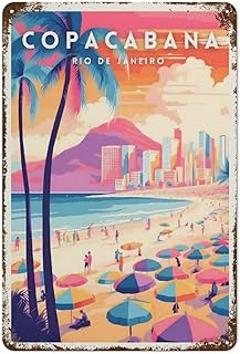 FZYZMSQ Copacabana Rio De Janeiro Metal Sign Poster Vintage Travel Poster Wall Decor Printing Style8x12inch(20x30cm)