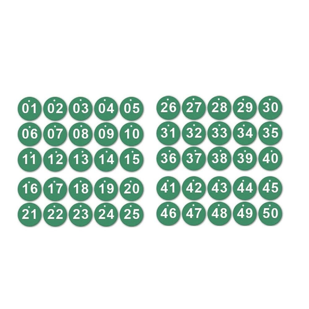 50Pcs Engraved Number Discs, 1-50 Circular Plastic Number Table Tags for Wedding Party Locker (Without Rings), Green