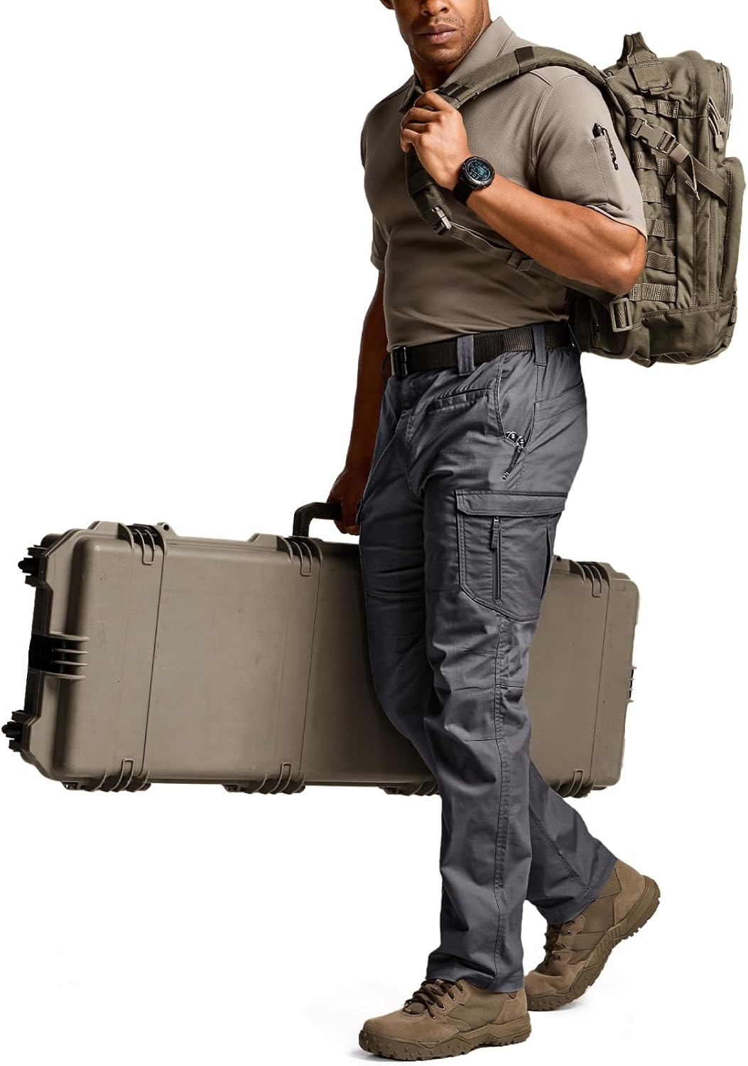 CQR Men's Utility Flex Cargo Pants, Classic-Fit Casual Stretch Work Pants, Water Resistant Lightweight Tactical Hiking Pants - Image 4