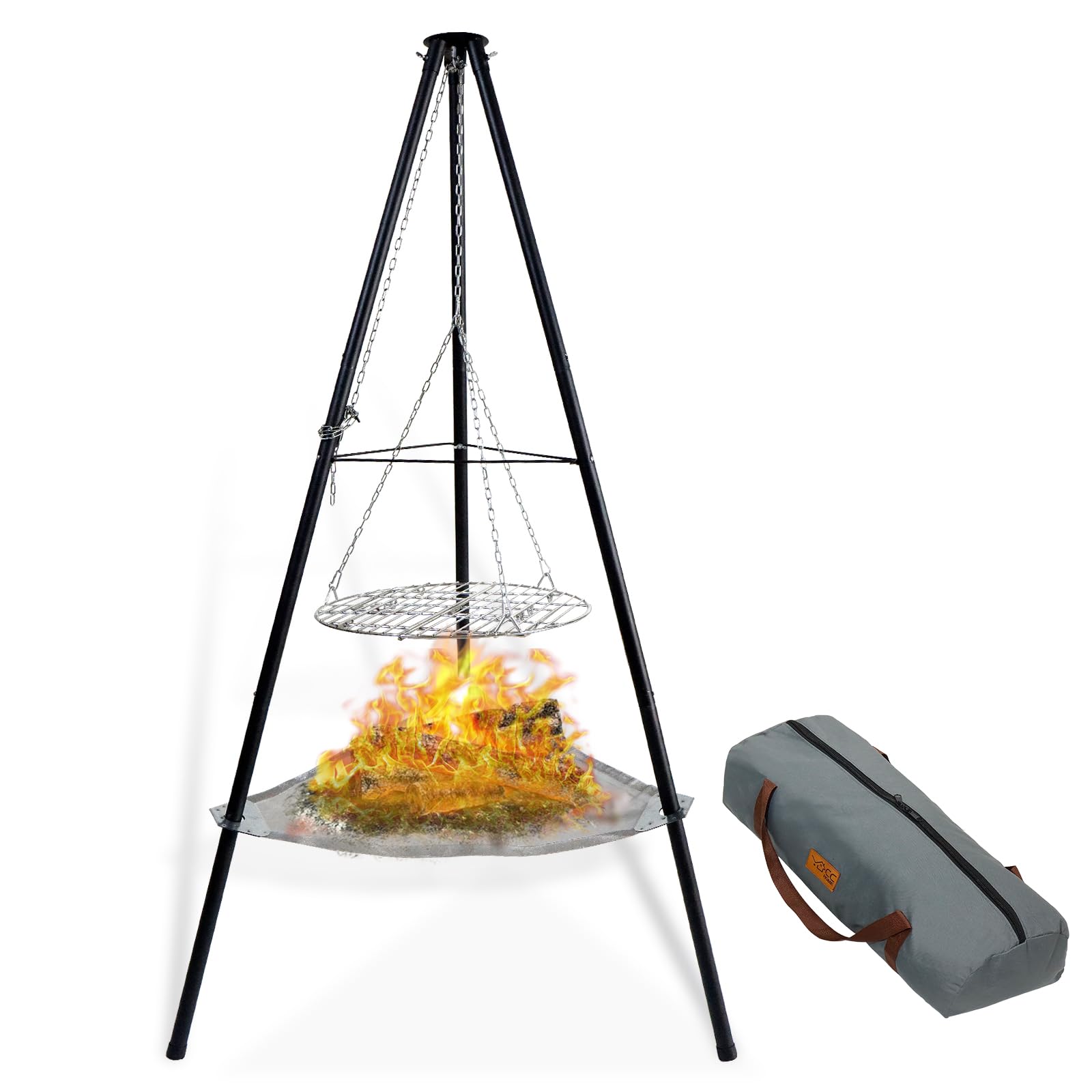CCLIFE Griglia Treppiede Barbecue con Braciere,altezza 166 cm griglia Girevole Portatile,Catena Regolabile in Altezza