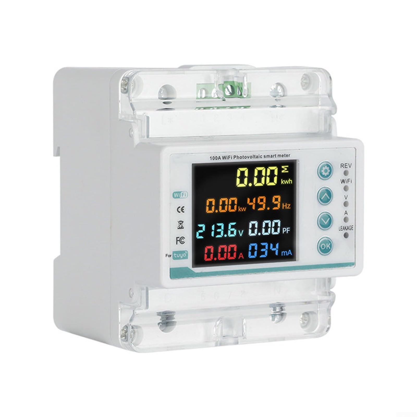 Contador eléctrico monofásico 100 A para aplicación Tuya, interruptor inteligente PV WiFi con 10 funciones de protección, pantalla LCD, gris, 220 V