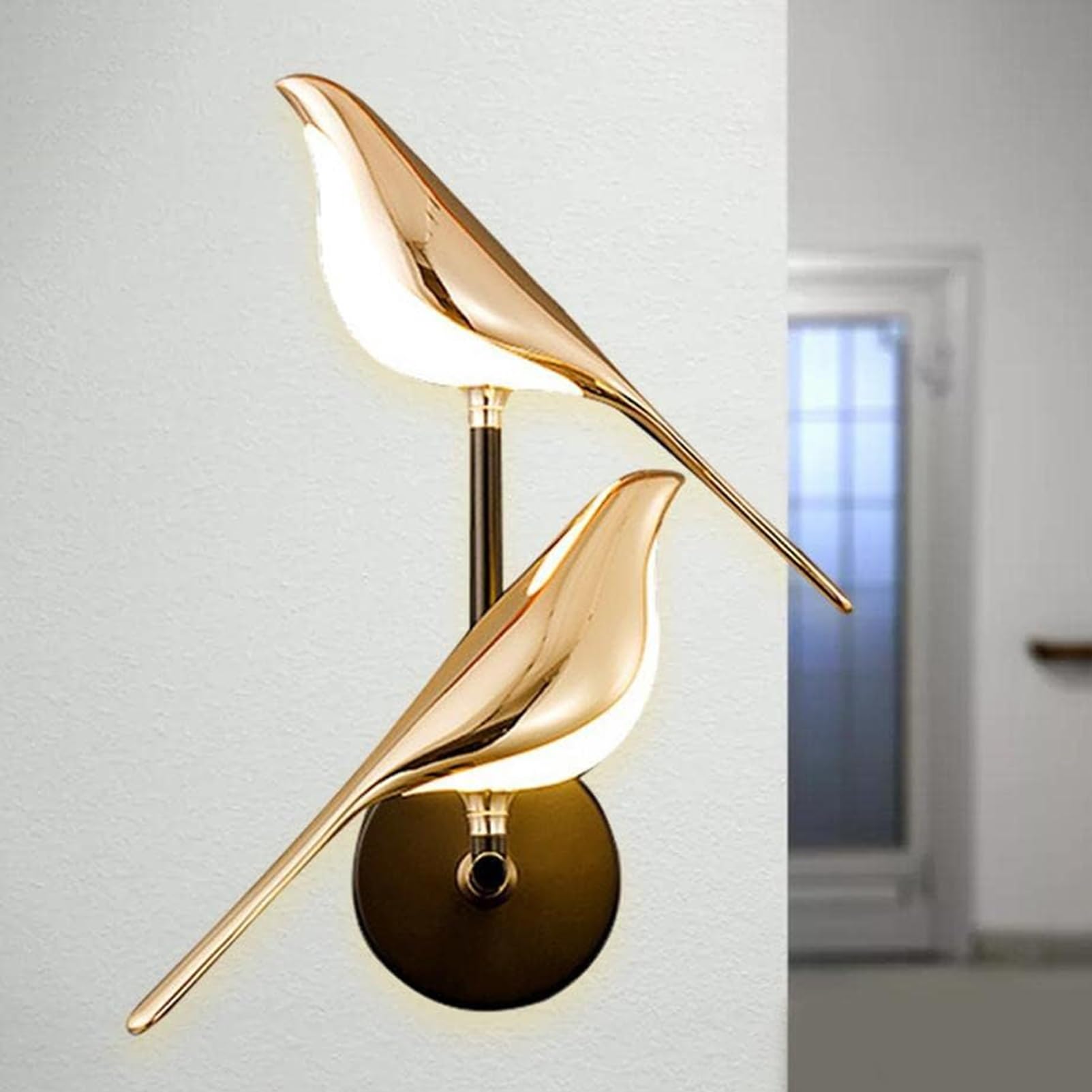 BiiKoon Luxury Hotel-Style Bird LED Wall Sconce Adjustable Angle Illumination 10W/20W Magpie Light for Living Room & Dining Room Wall Decor(Neutral light,2 birds)