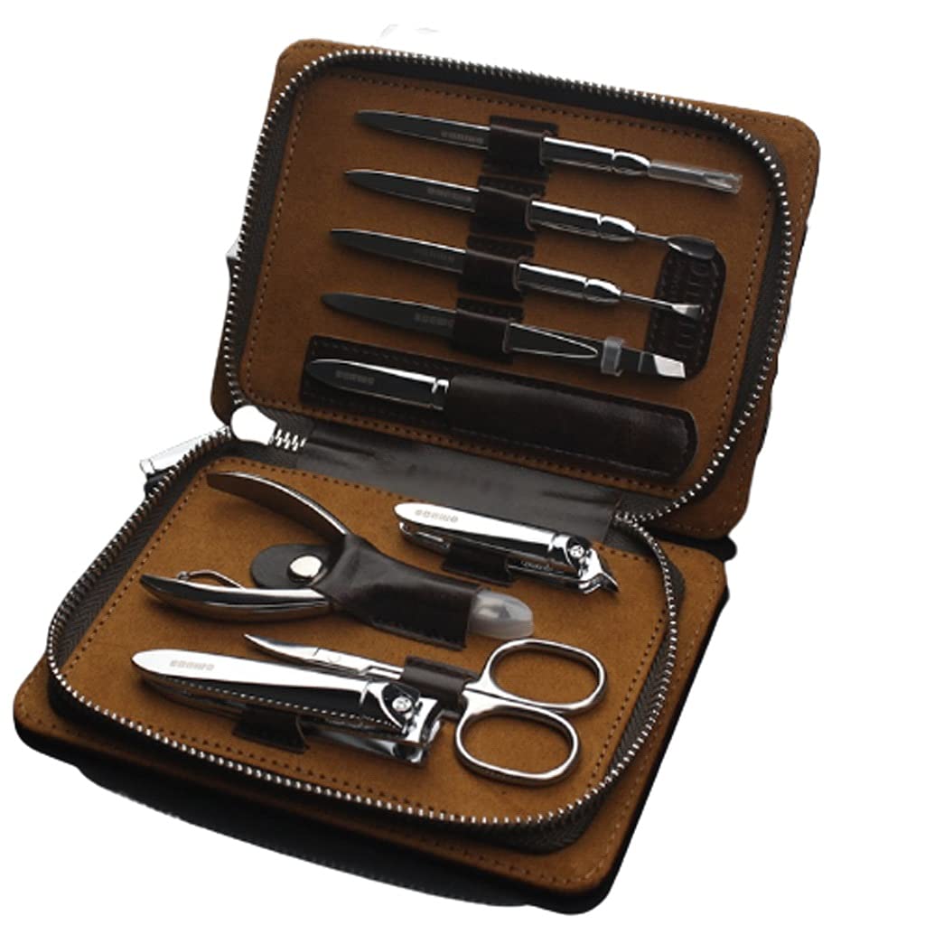 Zestaw manicure Zestaw manicure 9 szt. Cążki do paznokci Zestaw Profesjonalny Zestaw Manicure Grooming Zestaw Pedicure Zestaw Paznokci Paznokci 4.5in Pielęgnacja paznokci (Color : Reddish brown)