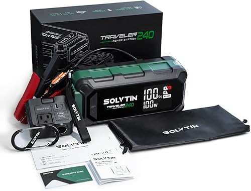 Miniatura 8 de SOLVTIN Estación de energía portátil de 224 Wh, generador para exteriores 2 en 1 y arrancador de automóvil, batería de litio con salida de CA de 120