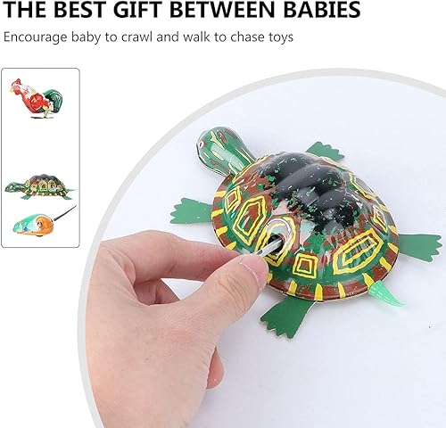 Miniatura 4 de Toyvian 4 piezas Vintage Tin Toys Clockwork Juguetes Metal Mecanismo Primavera Enrollar Metal Saltar Animal Gallo Tortuga Interesante (Estilo y