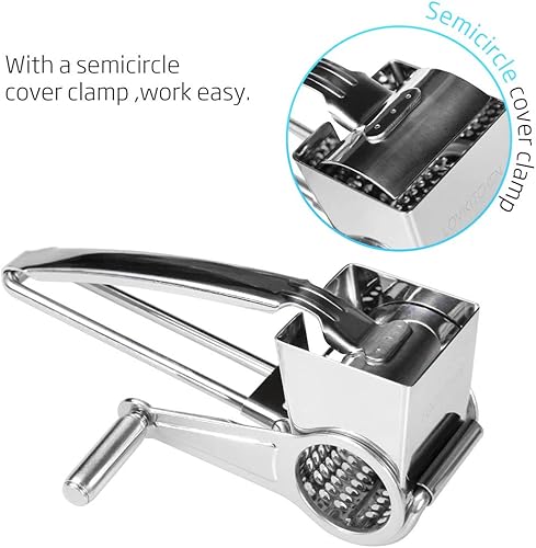 Miniatura 4 de Rallador grueso de acero inoxidable, cortador de queso giratorio de manivela multifunción para frutas duras, verduras de raíz, frutos secos, queso