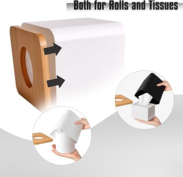 RETON 2 Pack Tissue Box Cover, Square Plastic Tissue Box Holder with Bamboo Lid, Cube Tissue Dispenser Box for Living room, Office, Home Decor, Night Stand(Black+White)