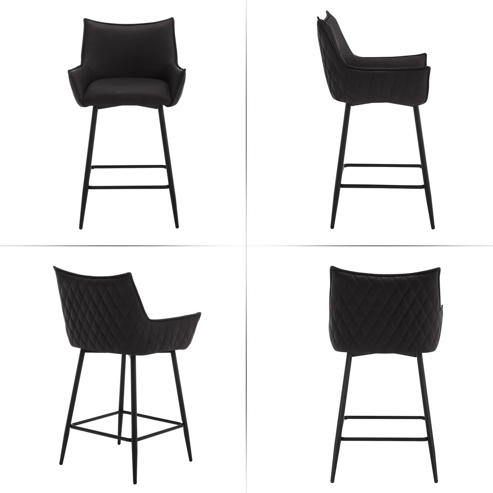 WOLTU Juego de 2 Taburetes de Bar con Respaldo Asiento PU, Antracita | para Comedor, Salón y Cafetería