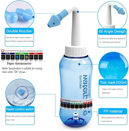 Miniatura 2 de Darate Neti Pot - Botella de enjuague sinusal, limpiador de lavado de nariz, enjuague a presión, riego nasal para adultos y niños, sin bisfenol A