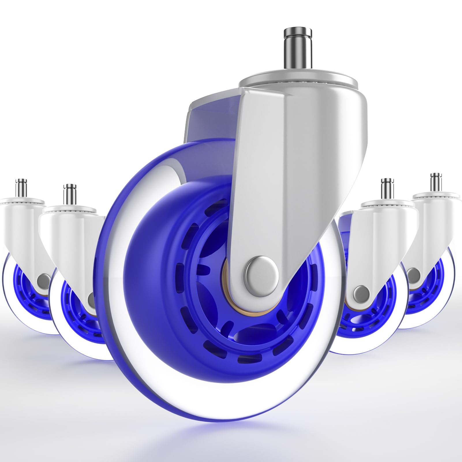 Office Chair Wheels Replacement,(Set of 5) 3'' Wheels Smooth Rolling Heavy Duty Casters Safe for All Floors Including Hardwood - Universal Stem 7/16