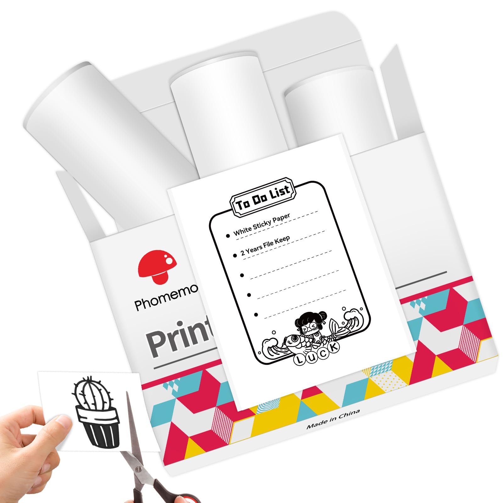 PhomemoT02/M02X/M02L/Q02 Sticker Paper - 3 Rolls of Self-Adhesive Thermal Printer Paper, 53mm x 3.5m, 2 Years Preservation, Black on White for Phomemo T02/M02X/M02L/Q02 Pocket Printer