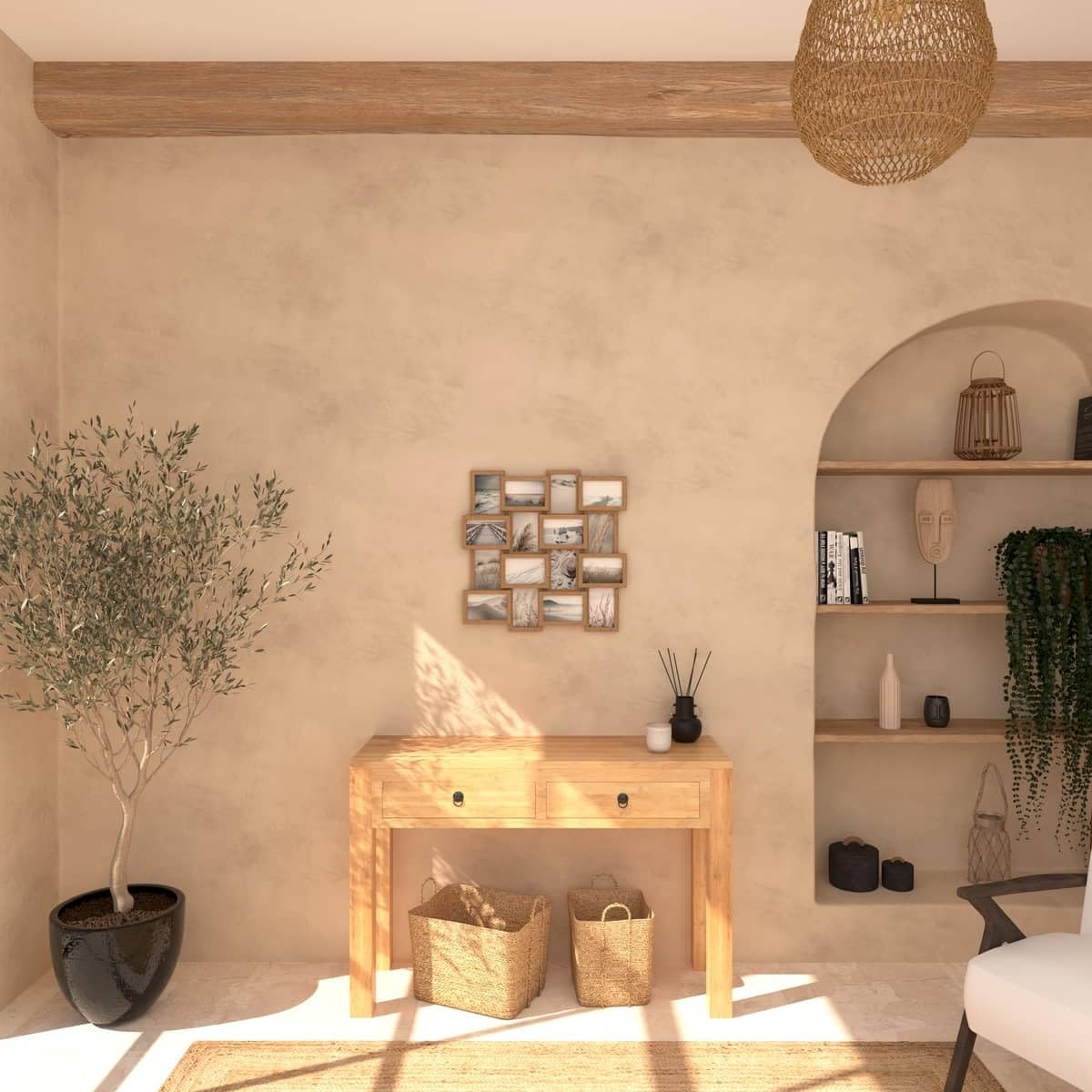 Atmosphera - Marco de Fotos de Pared de Madera Natural, 58 x 58 cm, Capacidad para 16 Fotos - Decoración para salón y Dormitorio