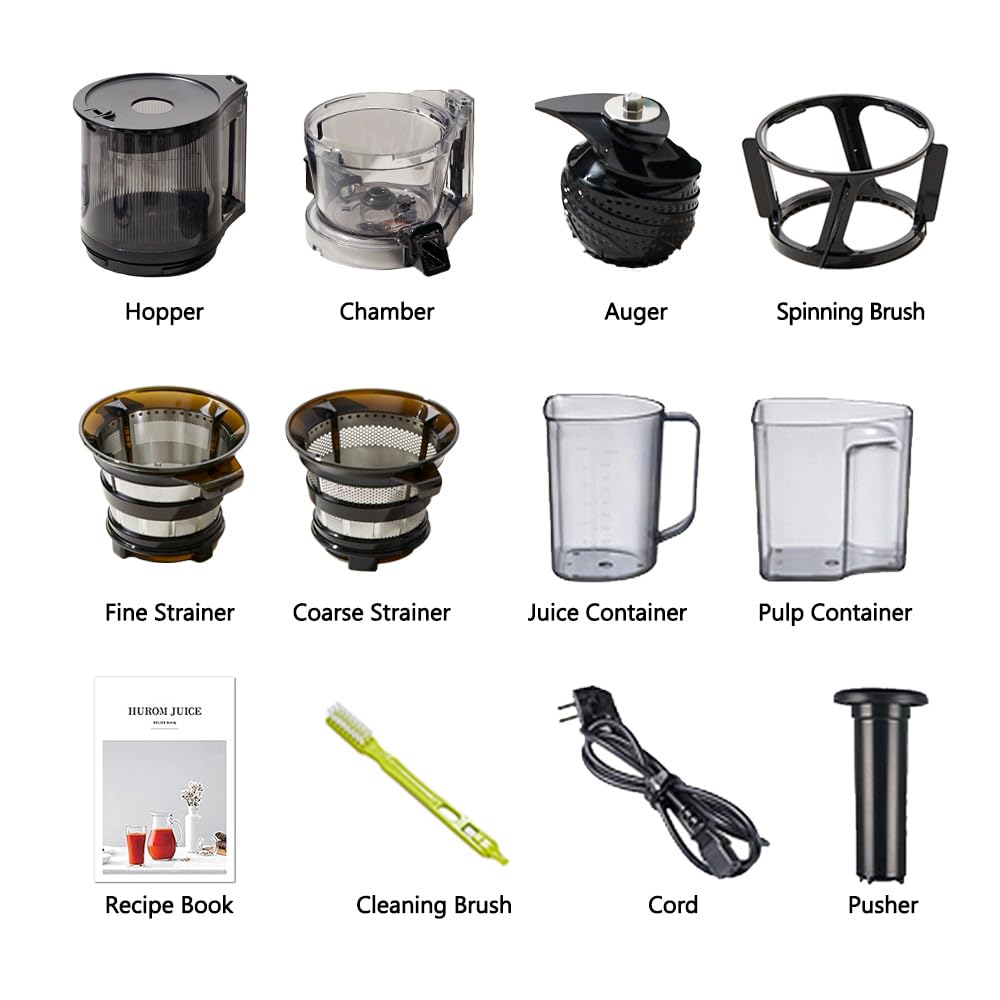 Hurom Slow Juicer | Entsafter Gemüse und Obst | H320N | Elektrische Kaltpresse | Ruhiger Motor | Leicht zu Reinigen mit Großem Behälter und Siebfilter 2L | 200 Watt | BPA Frei | Schwarz
