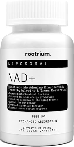 Rootrium NAD+ liposomal 1000 mg con resveratrol y TMG Energía mejorada tres en uno, reparación de ADN y fórmula antienvejecimiento Mejora la