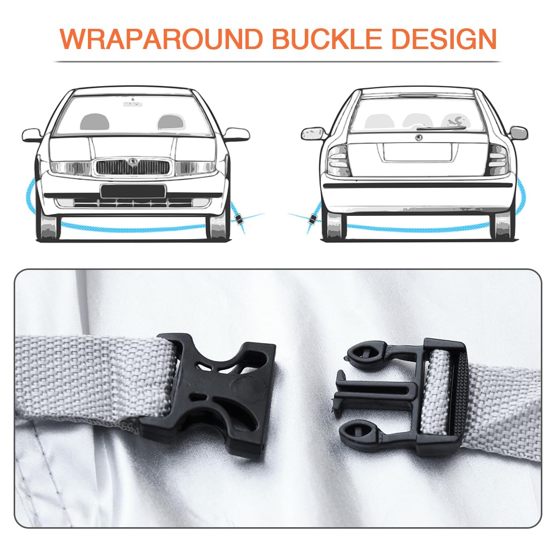 uxcell YL Silver Tone 170T Car Cover Outdoor Weather Waterproof Scratch Rain Snow Heat Resistant W Mirror Pocket — view 4