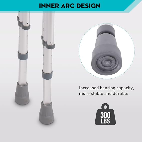 1 Pair Folding Aluminum Underarm Crutches for Adults and Teenager, 8 Adjustable Height for 4'7 to 6'7, 300 LBS Capacity Lightweight Adjustable Crutches with Underarm Pads, Great for Travel or Work