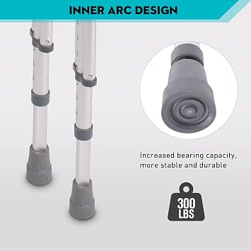 1 Pair Folding Aluminum Underarm Crutches for Adults and Teenager, 8 Adjustable Height for 4'7 to 6'7, 300 LBS Capacity Lightweight Adjustable Crutches with Underarm Pads, Great for Travel or Work