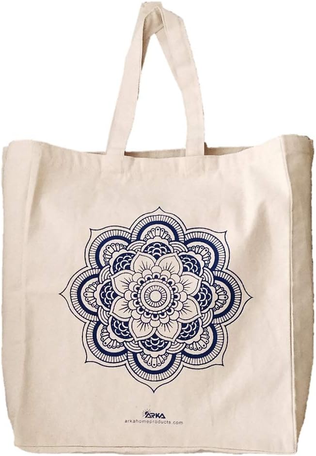 Unisex-Adult Arka Shopping Bag - Blue Flower Print - 100% Relaxed Fit, Reusable, Printed Canvas Bag