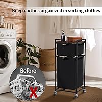 Vista 6 de LUCKUP Laundry Hamper with Shelf, Laundry Sorter 2 Section with Removable Bags, Laundry Basket Cart with Table Wheels Laundry Room Storage and