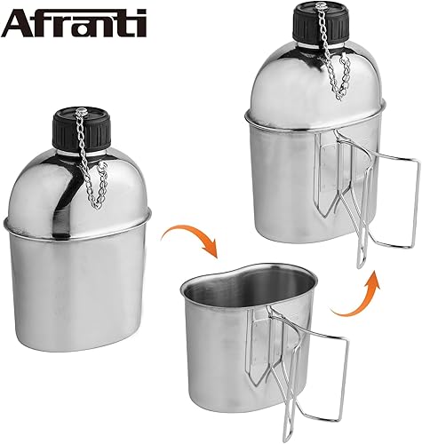 Miniatura 3 de Cantina militar de acero inoxidable 1.2QT botella de agua portátil del ejército con taza de 0.6 cuartos de galón y mangas para camping, senderismo,