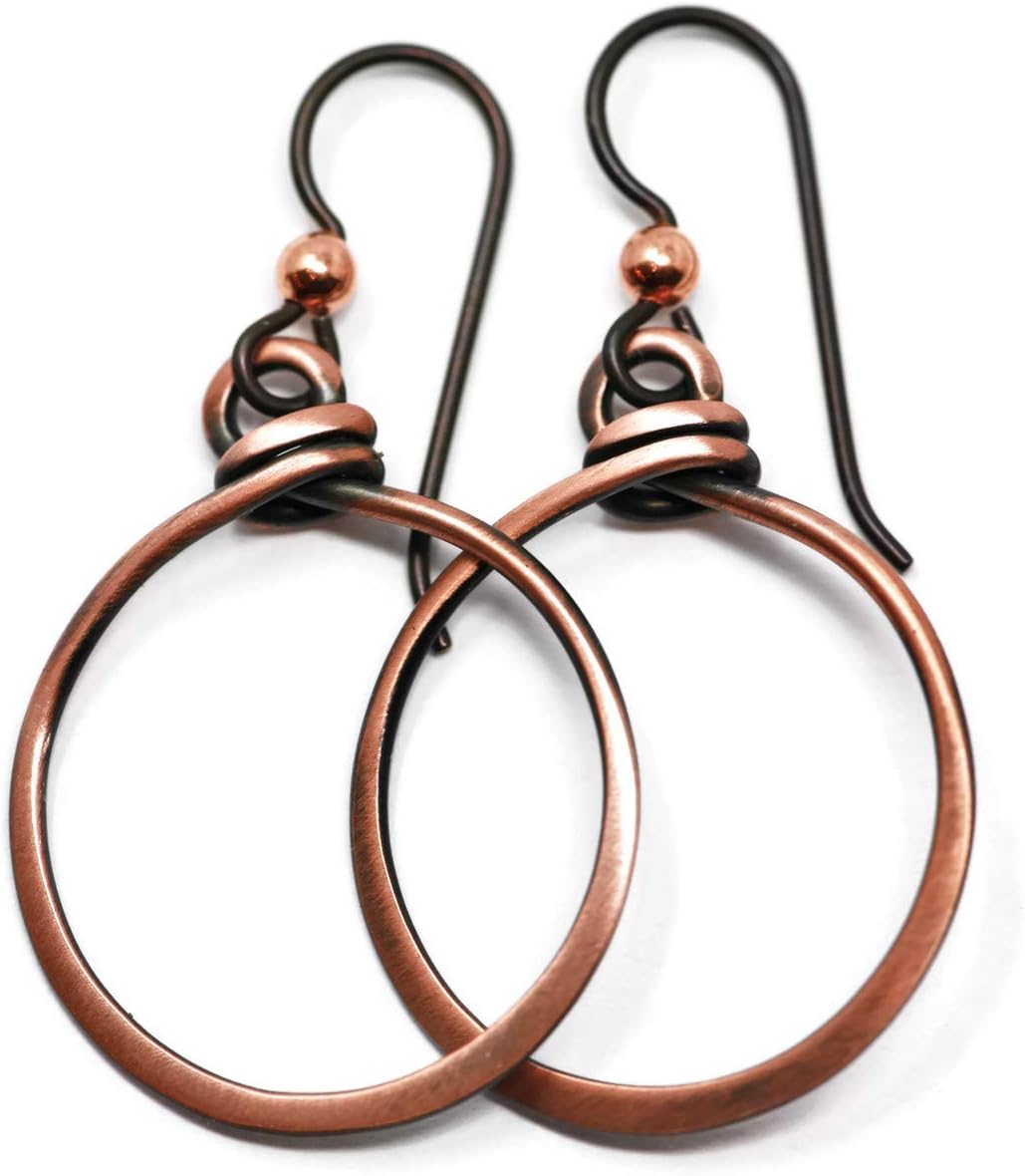 Antique Copper Hoop Earrings - Hypoallergenic Niobium Ear Wires